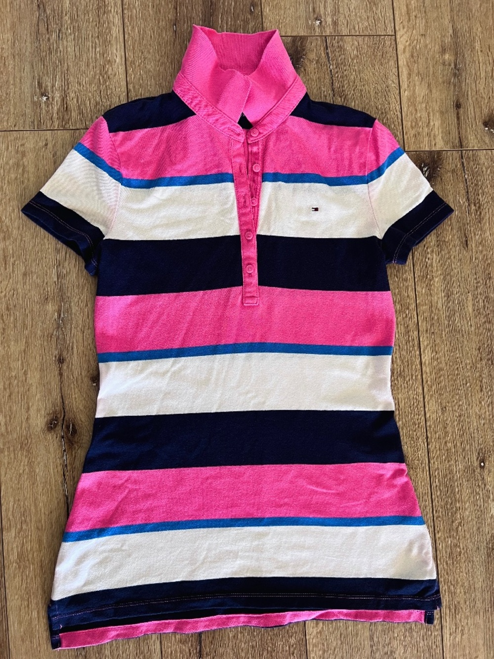 Tommy Hilfiger Pink Navy Striped Polo Dress XS Preppy Coastal